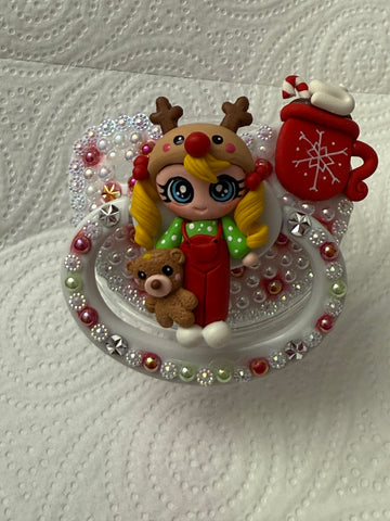 Reindeer/hot choc adult decorated pacifier/binky