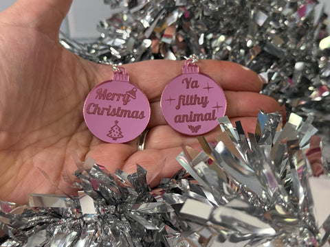 Merry Christmas ya filthy animal earrings - Inappropriate baubles