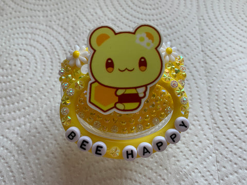 Bee happy adult decorated pacifier/binky